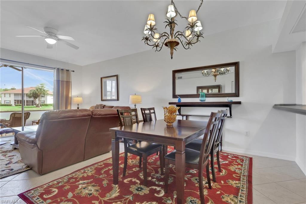 Spacious tile dining area and views of the lake
