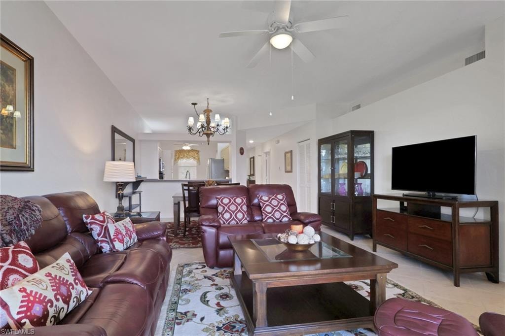 Open floor plan with tile floors