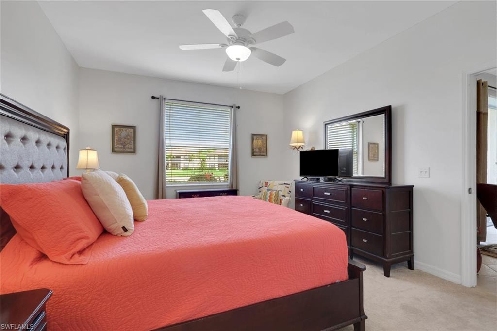 Light and bright primary suite with king bed and walk in closet