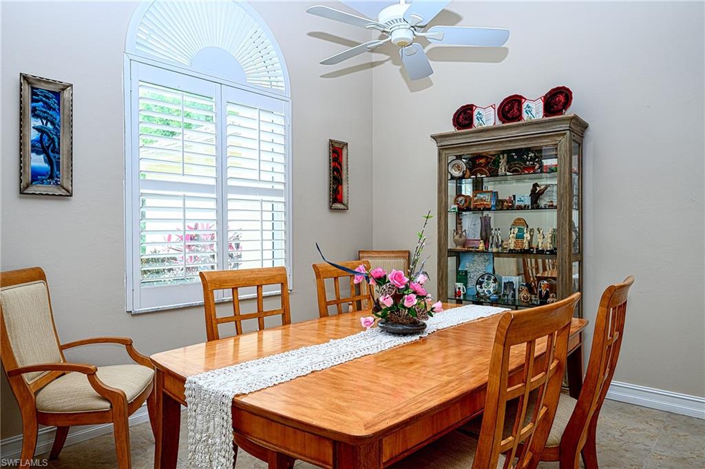 Dining room featuring ceiling fan