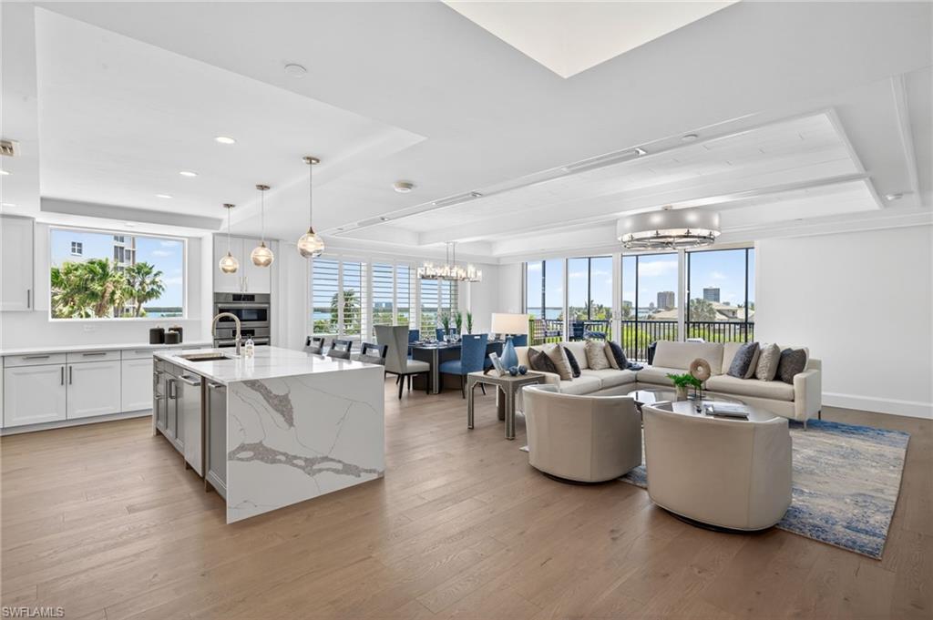 Open living room, dining room and kitchen space is perfect for family gatherings and entertaining