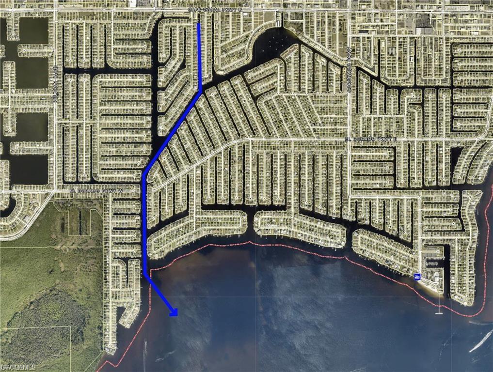Aerial Map. Illustrating a waterway within the property and surrounding area