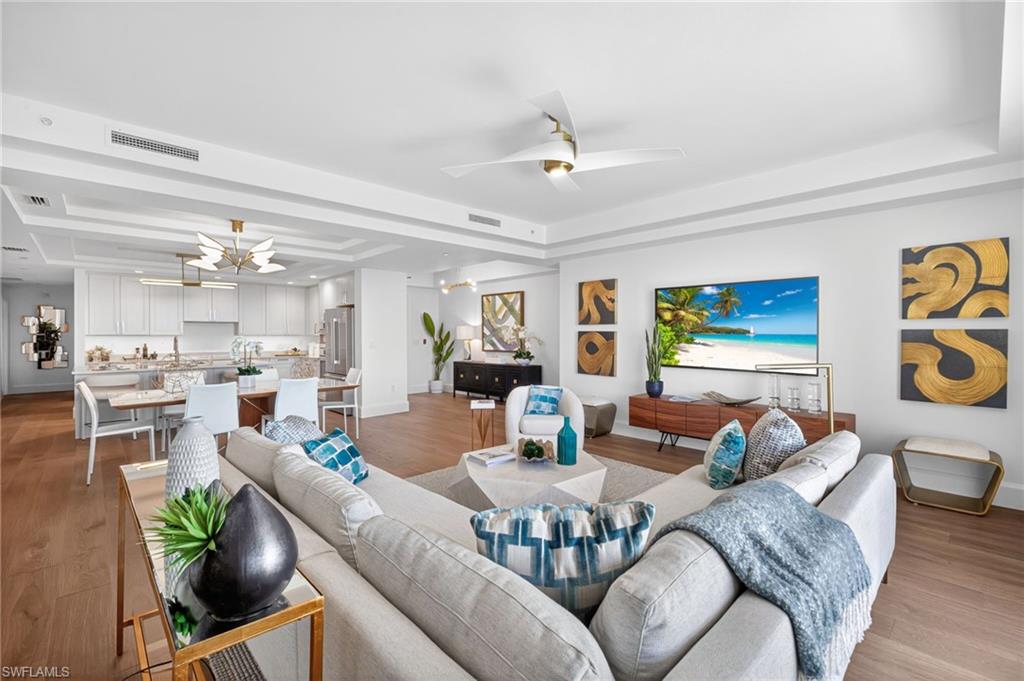 Large open-concept living space has a great flow perfect for family gatherings and entertaining
