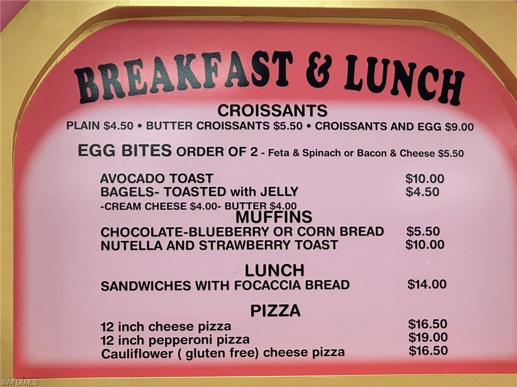 SWEET LICKS partial menu