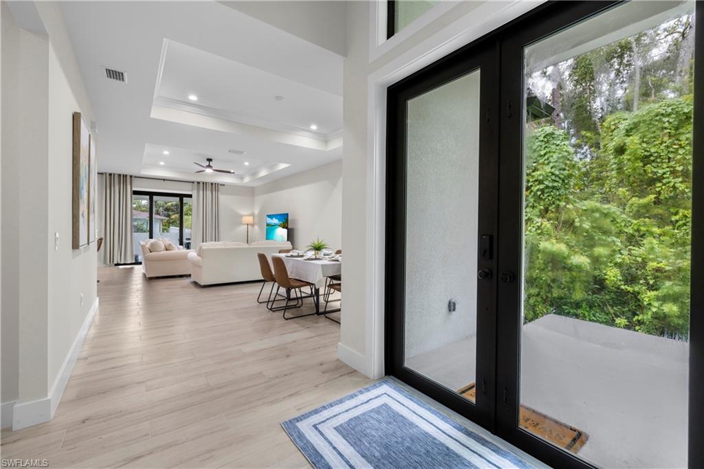 Double French doors with obscured glass panel and clear glass panel