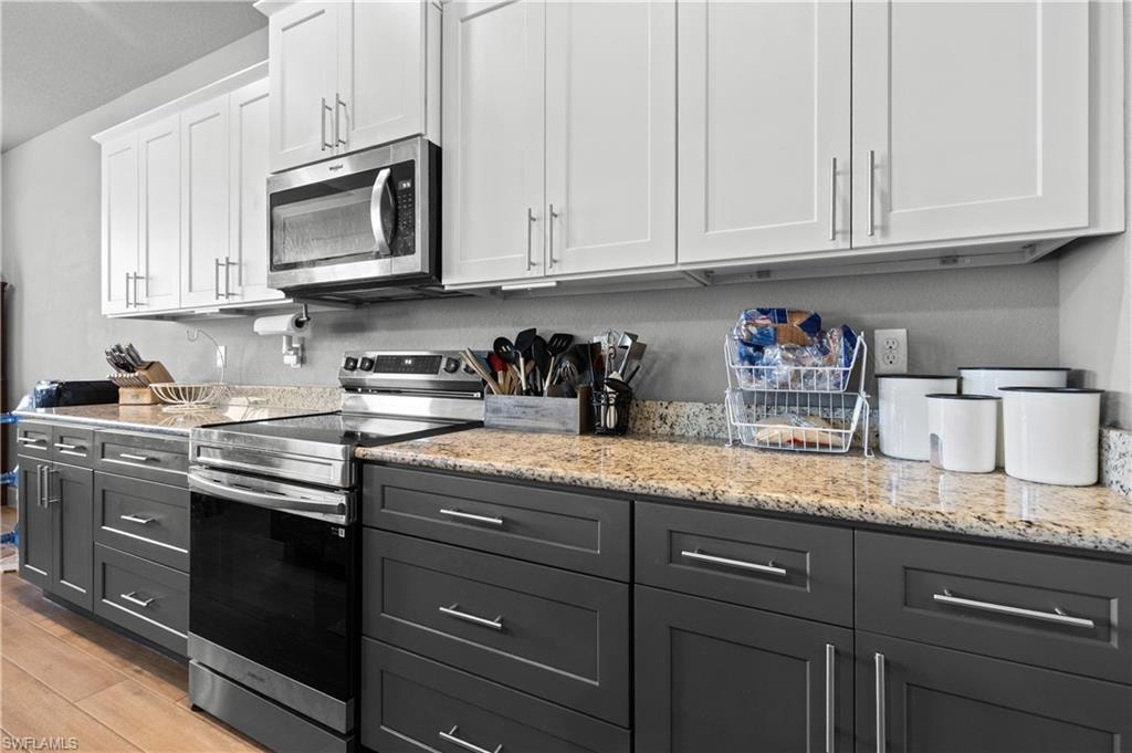 Counter space and cabinets