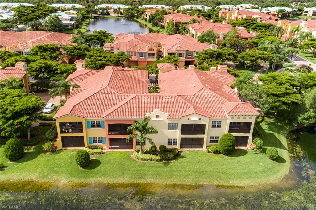 Aerial view of a nearby body of water