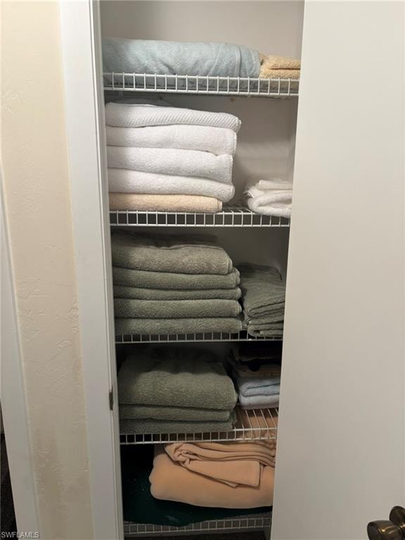 Linen closet is well supplied with easy access from both Guest Bath and Bedroom