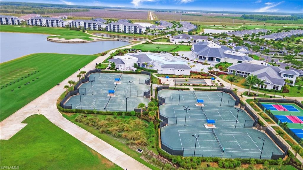 Expansive recreational facilities featuring multiple tennis courts and pickleball courts