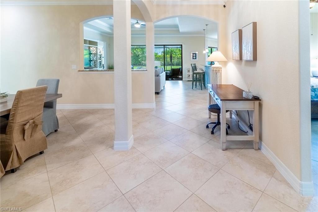 Tiled office with crown molding