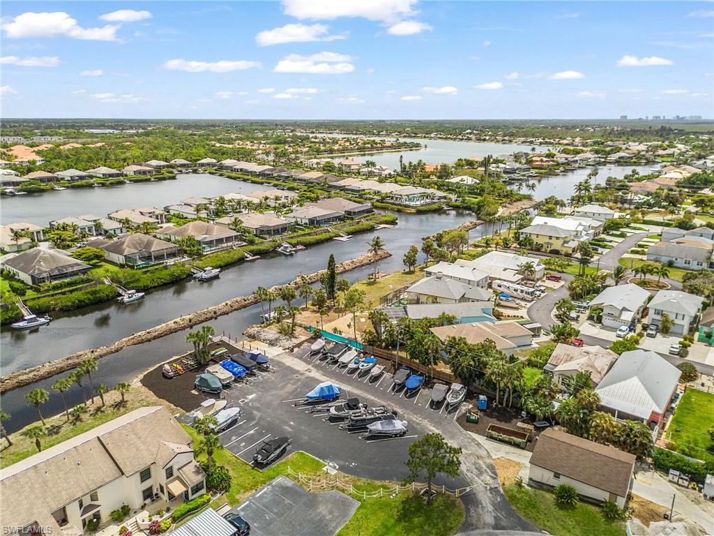 Aerial view of boat storage and launch with access to the Gulf for nominal fees