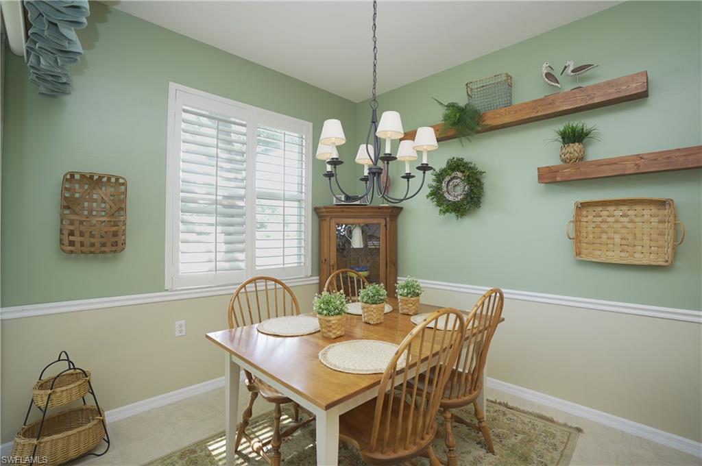 Dining space featuring a chandelier