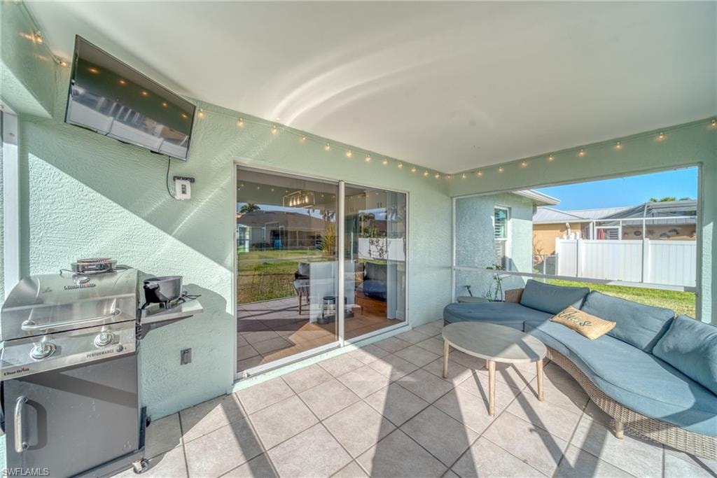 View of patio with area for grilling