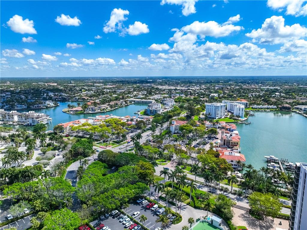 Expansive aerial perspective showcasing a waterfront community