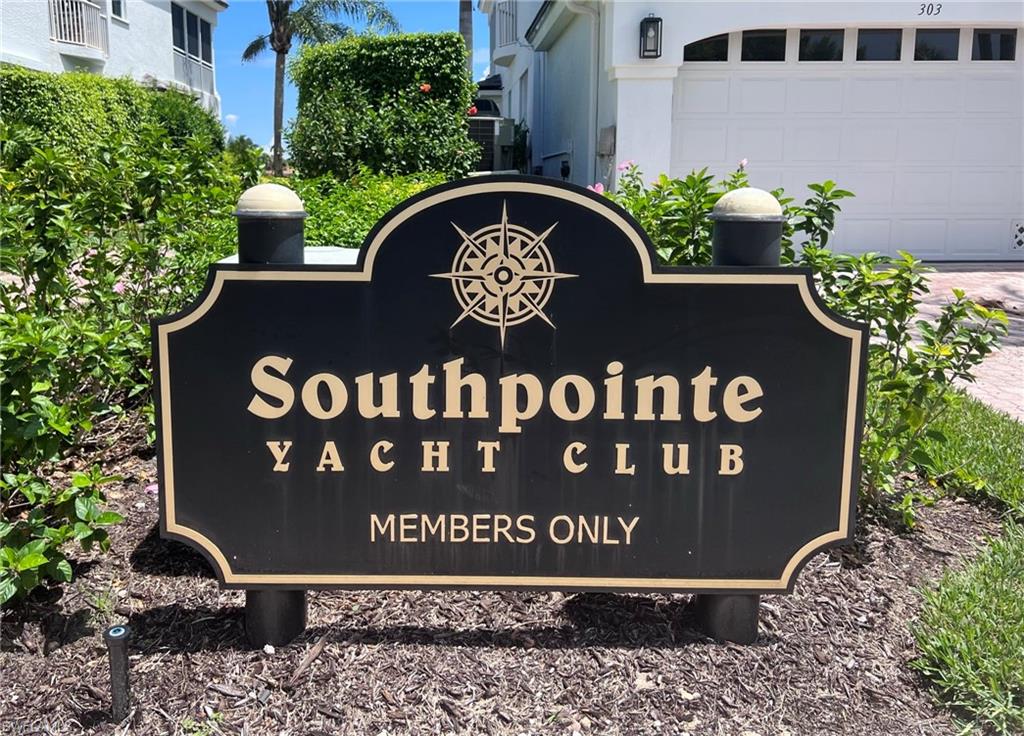 Southpointe Yacht Club members-only signage with a compass rose emblem