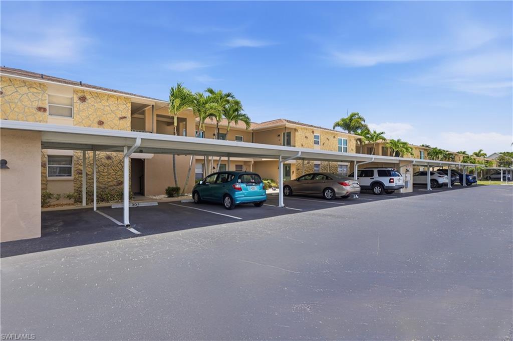 1 covered assigned parking spot for each unit. Guest spots are available, some underneath the carport.