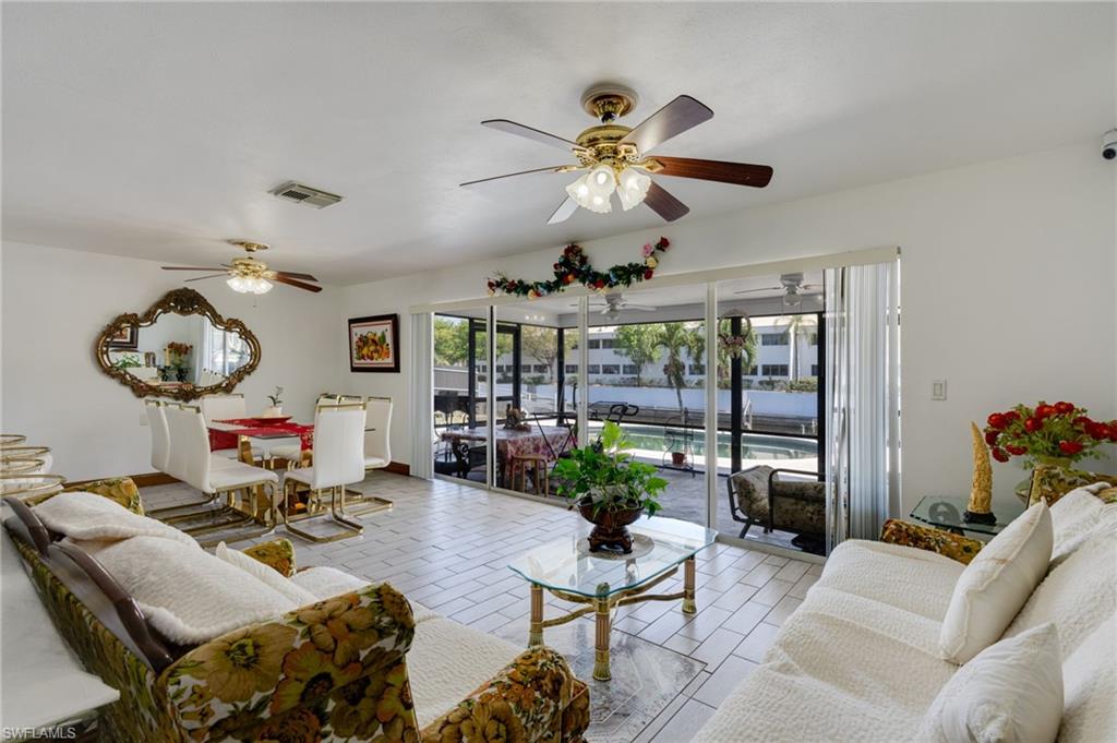 Living and dining areas with tile flooring