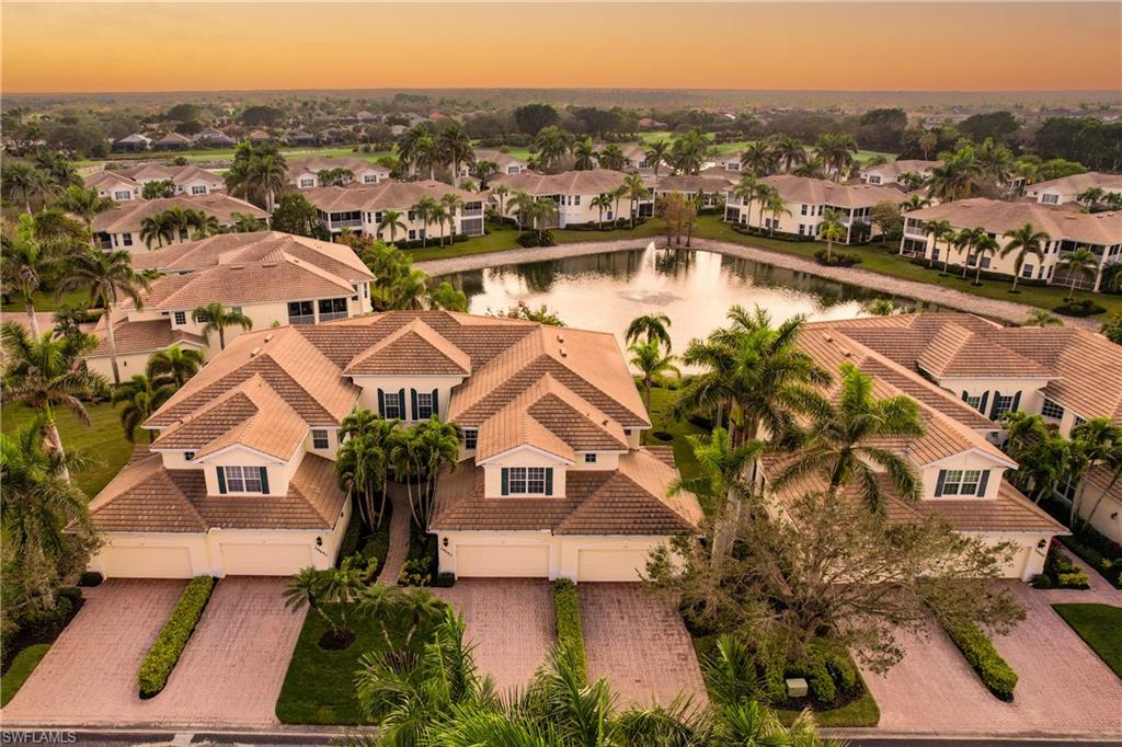 Aerial view at dusk with a water view