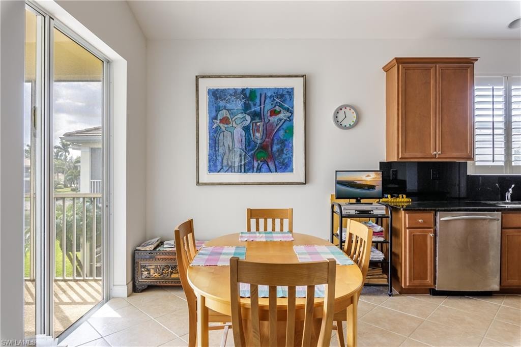 View of tiled dining space
