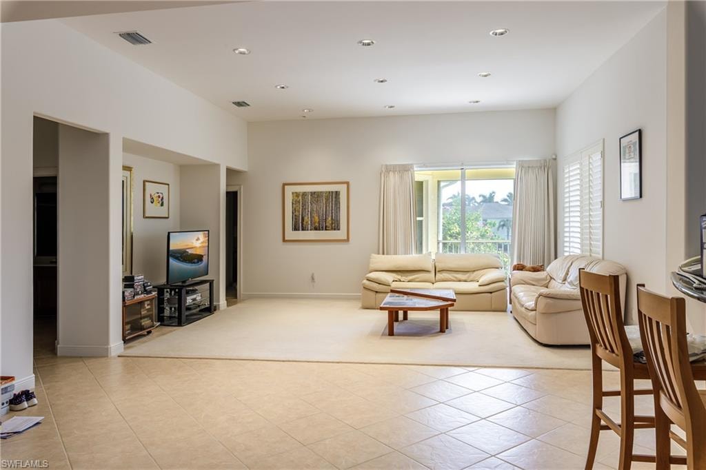View of tiled living room