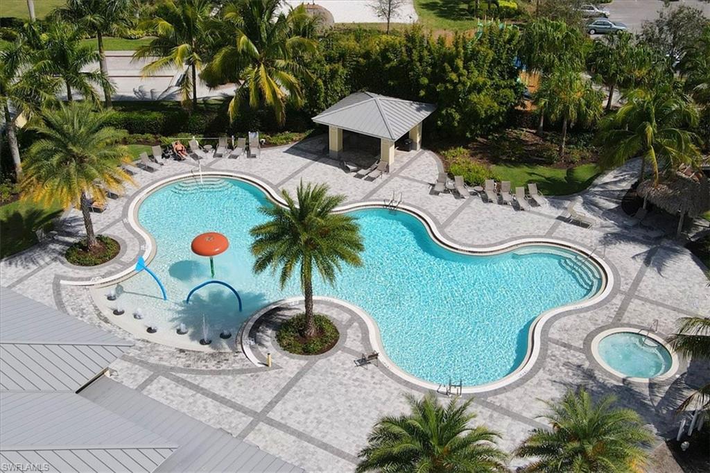 Community pool featuring a gazebo and a patio