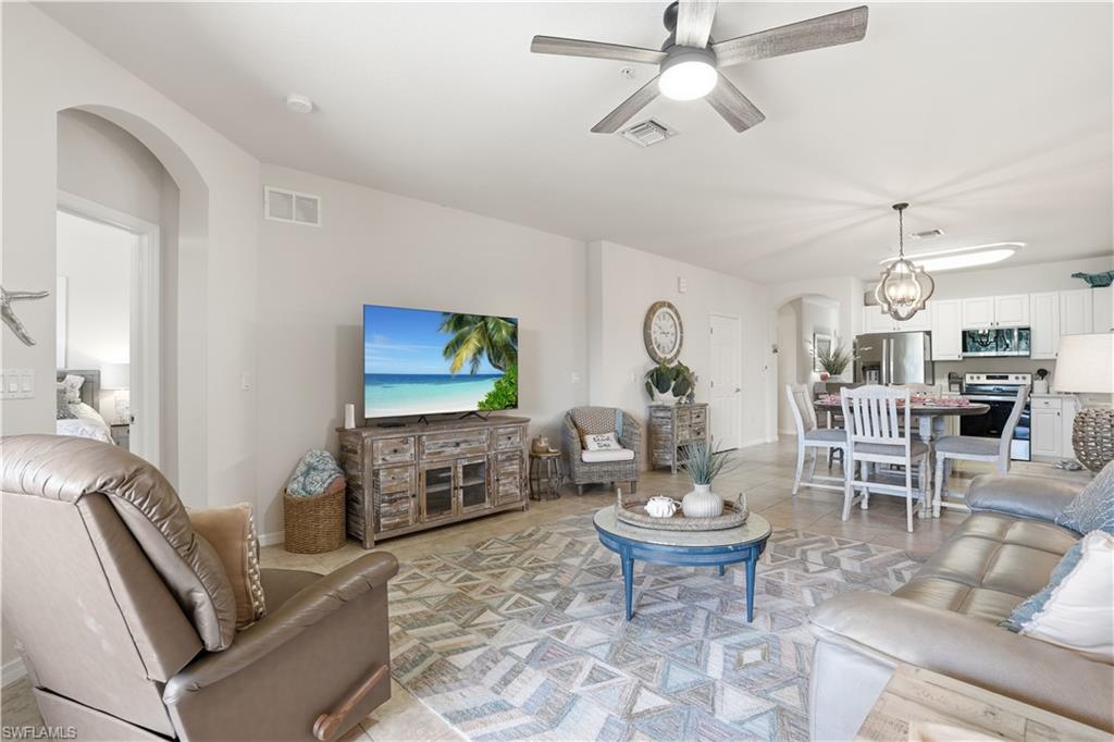 Living, kitchen and dining are open to one another.