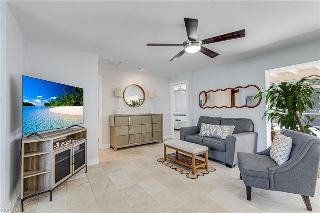 Cozy living room is the perfect spot to relax after a day walking enjoying downtown Bonita.