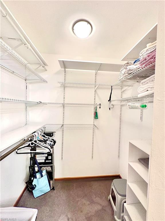 Spacious closet featuring extensive wire shelving, multiple hanging rods, built-in open storage, and a flush-mount ceiling light fixture