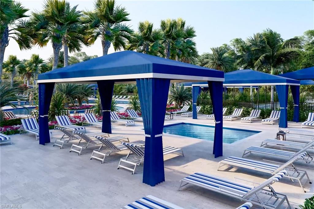 Covered poolside cabanas.