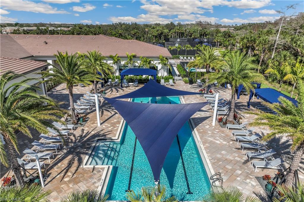 Sail shade covered 70-foot lap pool