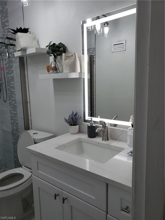 Vanity with lights in the mirror