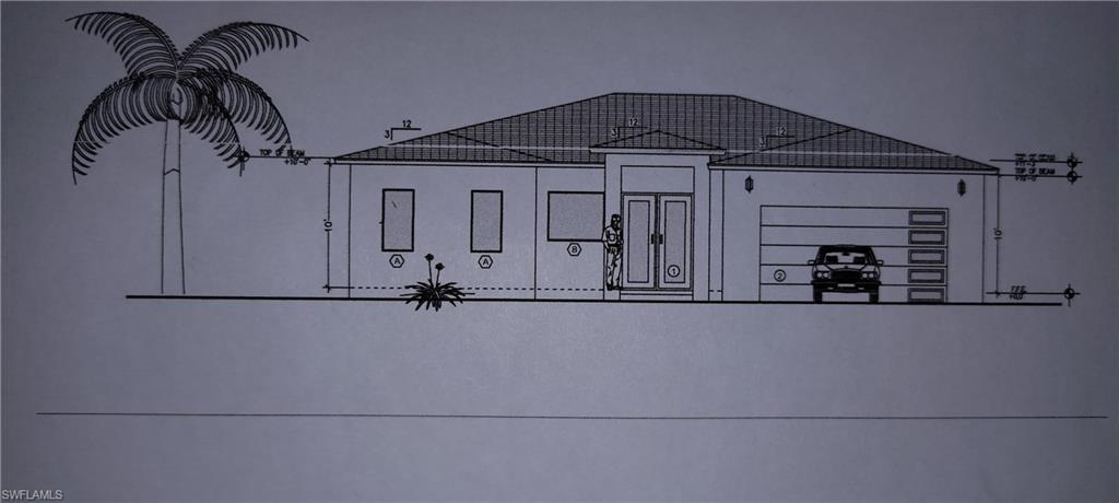 Architectural Drawing. Illustrating the exterior elevation and dimensions of the property