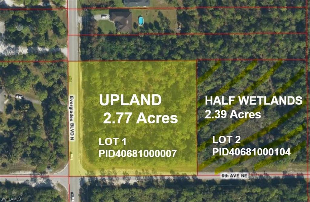 Property Survey. Illustrating land divisions and acreage for two parcels, including upland and wetland designations