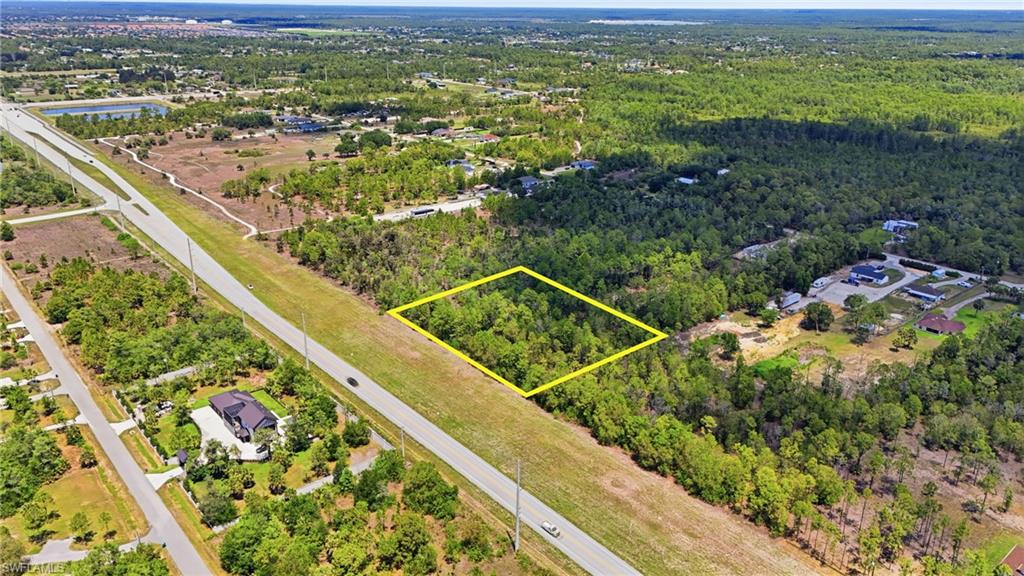 Expansive undeveloped land parcel outlined in yellow, featuring dense natural tree cover