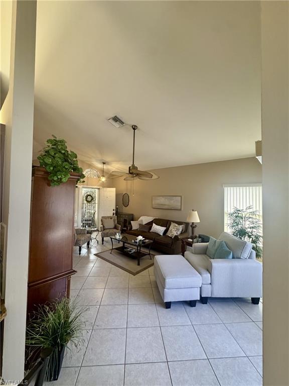Great room with tile floors