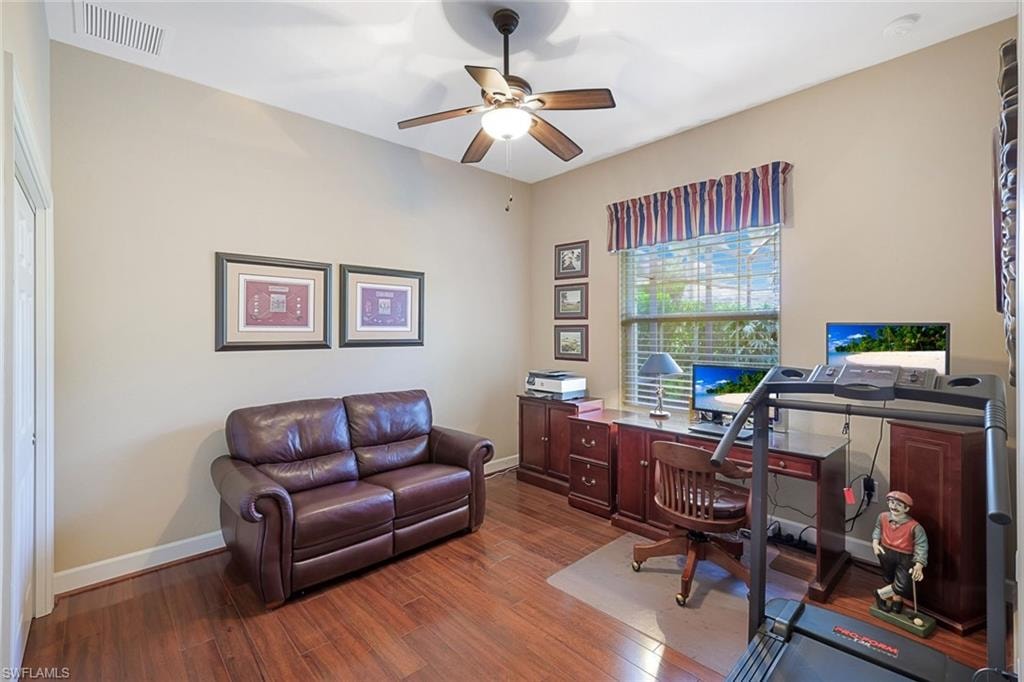 Office with a closet and easy access to a pool bath