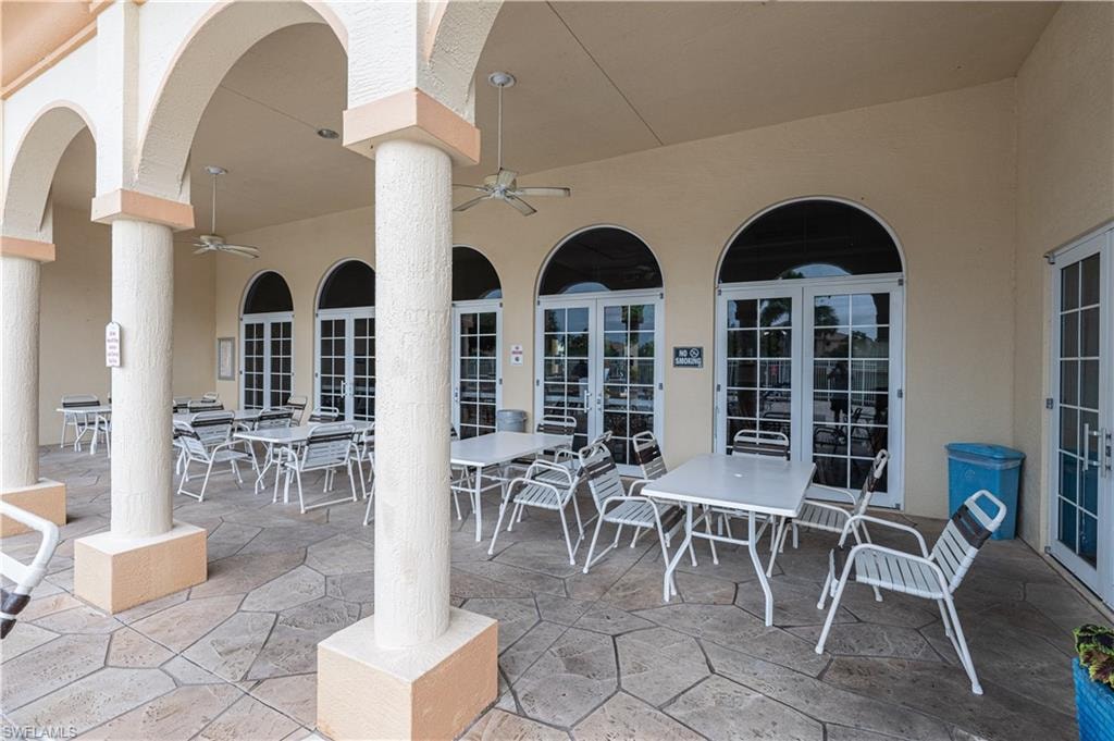 View of patio / terrace featuring ceiling fan and french doors