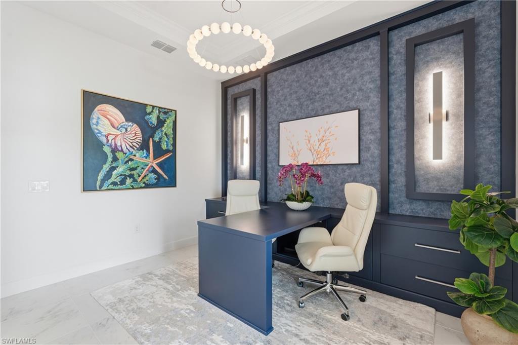 Custom Designer Office with Built-In Desk, Cabinetry and Integrated Drawer Storage
