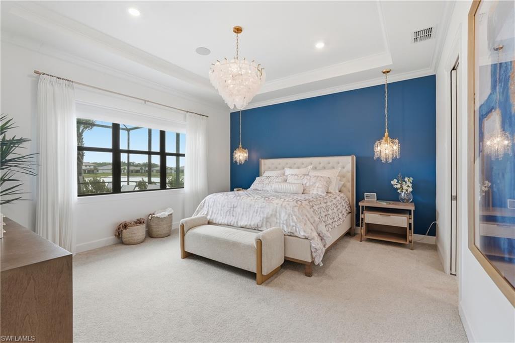 Tray Ceiling, Recessed Lighting and Pond & Pool Views