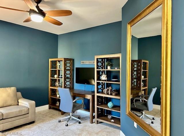 Tiled office with ceiling fan