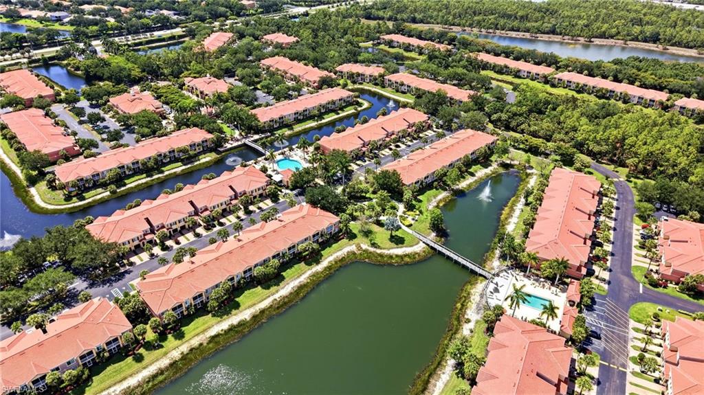 Aerial view showing both pools in the community, along with Tennis and Pickleball courts