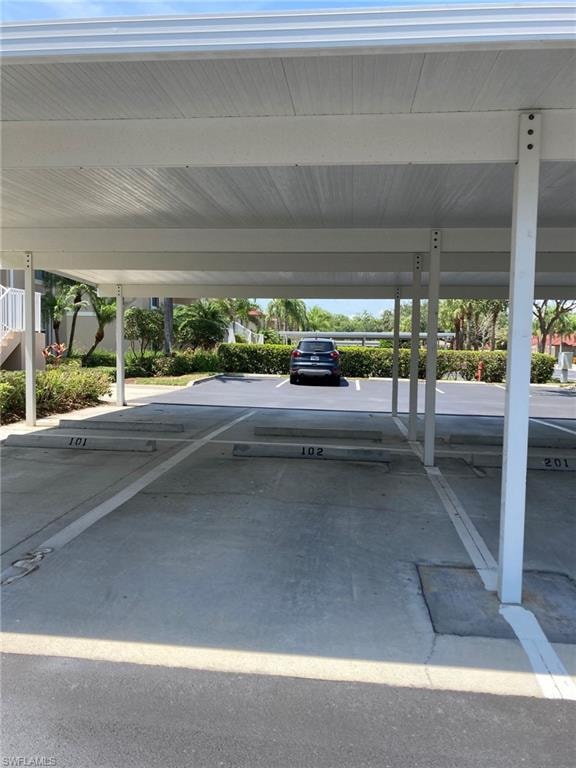 View of covered parking lot