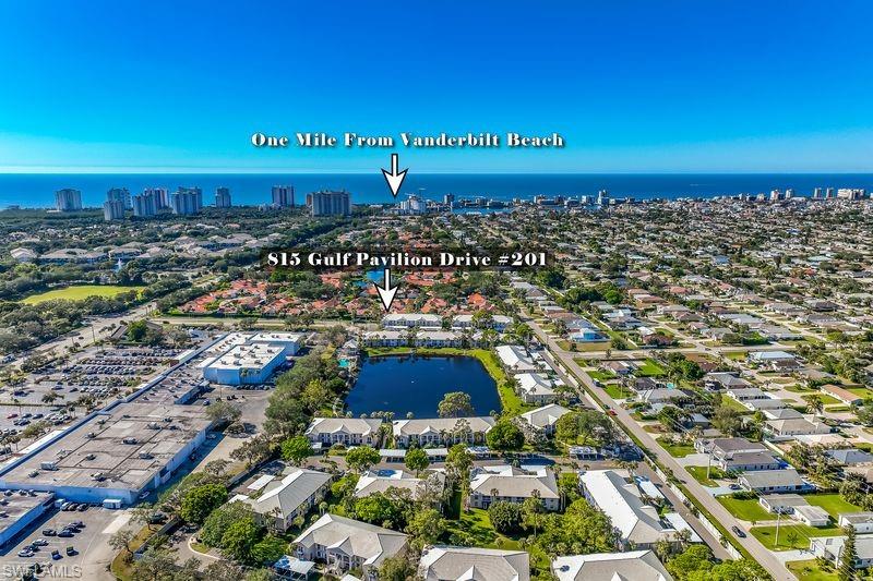 Aerial view of unit building and location in relation to Vanderbilt Beach