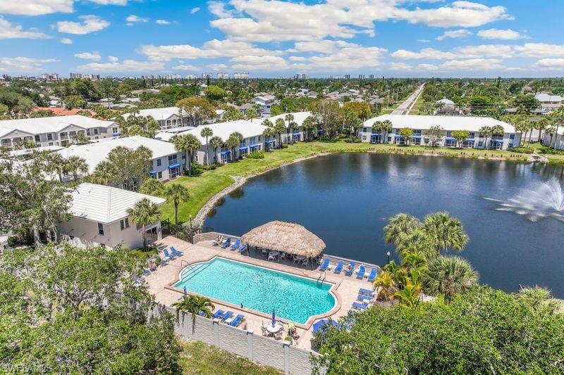 Aerial view of the community and community pool.