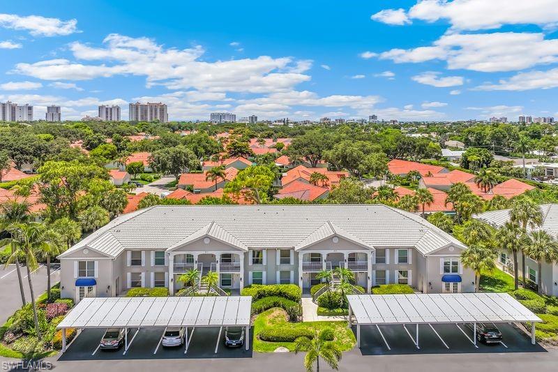 Aerial view of the front of the unit building.
