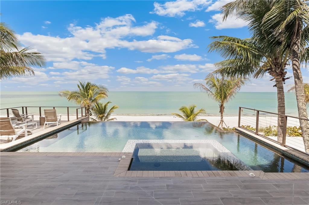 Large elevated pool deck and spa