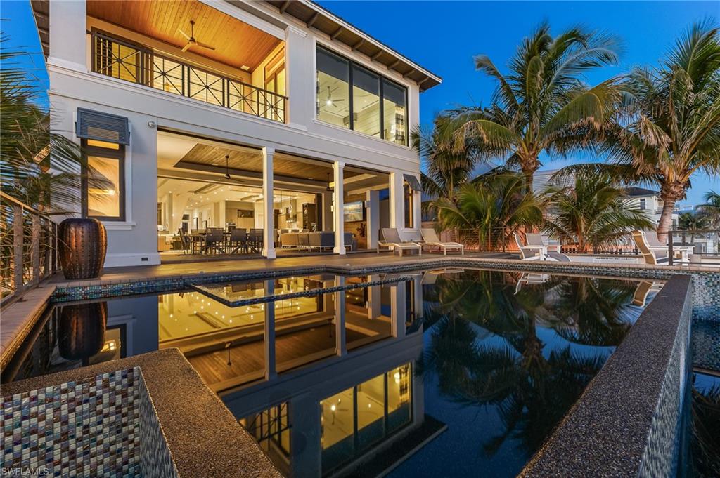 Elevated pool deck at sunset