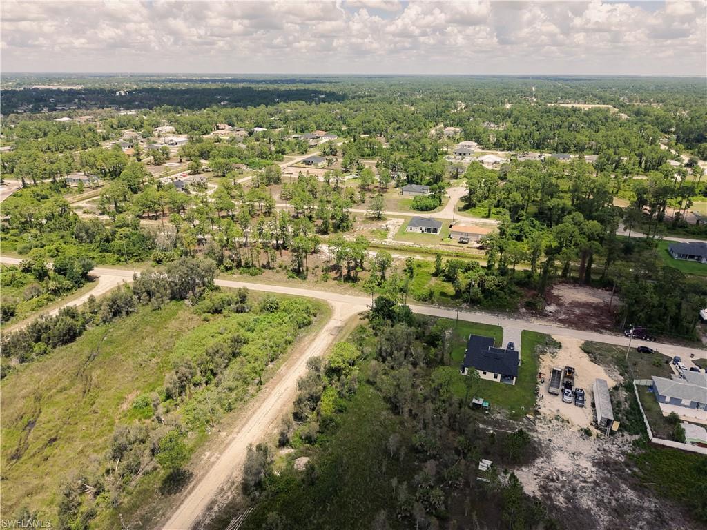 Aerial perspective showcasing extensive tree coverage surrounding residential properties