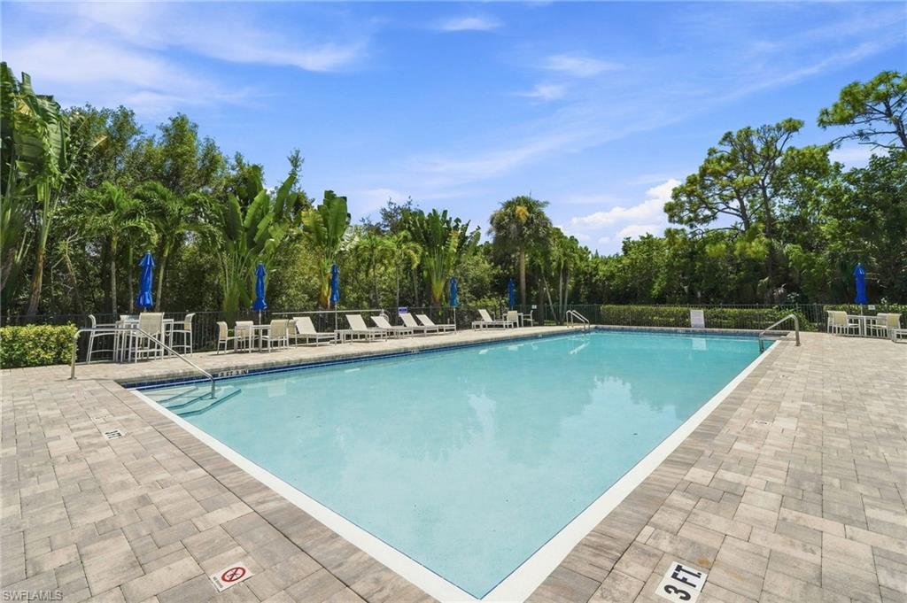 Rectangular swimming pool with integrated steps, surrounded by a paver deck