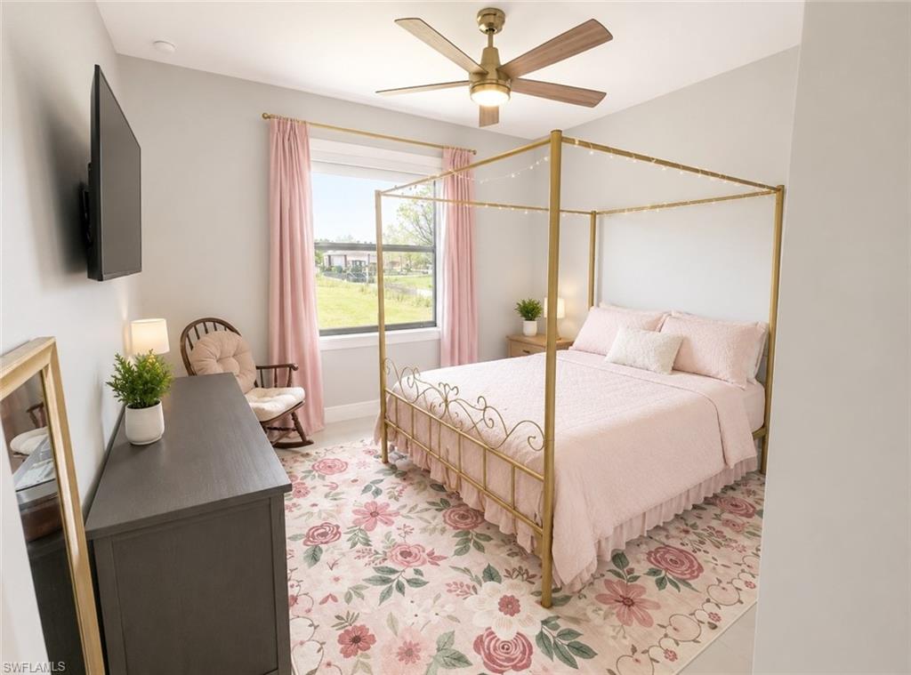 Third Bedroom featuring a single window, light-colored walls, and a ceiling fan with integrated lighting